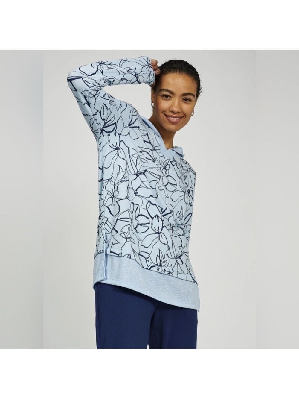 Cuddl Duds Ultra Soft Comfort Hooded Tunic Sweatshirt with Rib Trim